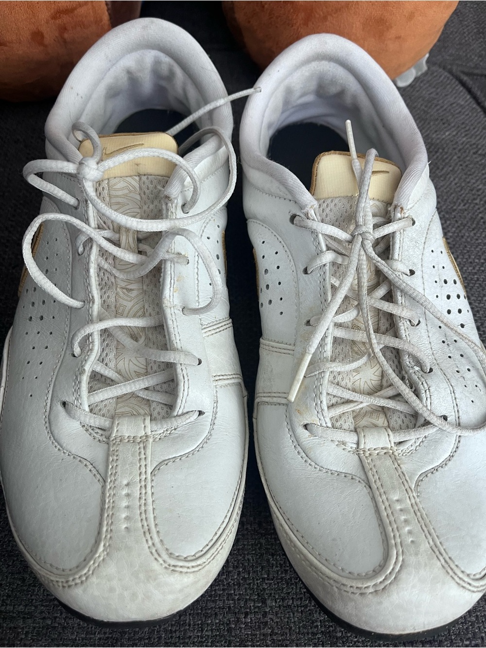 Vintage Nike Air Low-Profile Leather Sneakers White Gold 318806-112 Men's Size 9